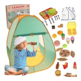 Set cort de camping cu accesorii pentru copii, plastic, 75 cm x 75 cm x 89 cm, portocaliu turcoaz