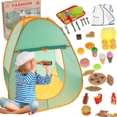 Set cort de camping cu accesorii pentru copii, plastic, 75 cm x 75 cm x 89 cm, portocaliu turcoaz