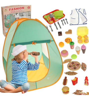 Set cort de camping cu accesorii pentru copii, plastic, 75 cm x 75 cm x 89 cm, portocaliu turcoaz foto
