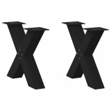 VidaXL Picioare pentru măsuță de cafea &icirc;n formă de X, 2 buc., negru, 50x(42-43) cm, oțel