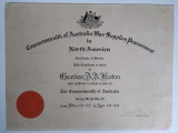 Diploma veche de merit excelenta militara Australia razboi mondial WW2 1942