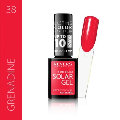 Lac de unghii Solar Gel, Revers, 12 ml, rosu, nr 38, grenadine foto