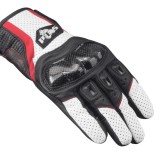 Mănuși Moto din Piele Perforată PES &ndash; Protecții Carbon, Touchscreen, Ventilate, Alb