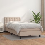 VidaXL Pat box spring cu saltea, cappuccino, 90x190 cm piele ecologică