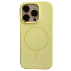 Husa Iphone 15 PRO MAX cu MagSafe - Silicon, interior catifelat, design Minimalist, Galben foto