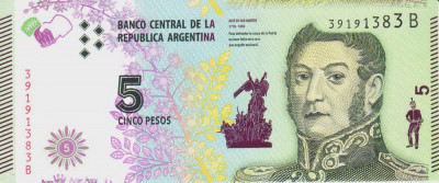 Bancnota Argentina 5 Pesos (2015) - P359 UNC foto