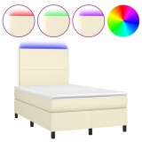 Cumpara ieftin Pat cu arcuri, saltea si LED, crem, 120x200 cm, piele ecologica