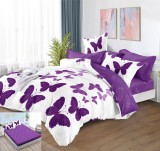 Lenjerie Pat Bumbac cu Elastic, 6 Piese, Imprimeu Lila, 180x200 cm, 2 Fete Perna 70x70 cm