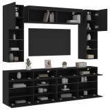 VidaXL Set comode TV de perete, 6 piese, cu lumini LED, negru