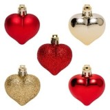 Set Ornamente Crăciun Inimi Roșii Aurii Bej 5cm, CMCLASS
