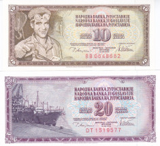 Bancnota Iugoslavia 10 si 20 Dinari 1978 - P87/88 UNC ( set x2 ) foto