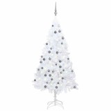 Brad Crăciun pre-iluminat artificial set globuri alb 150 cm PVC