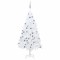 Brad Crăciun pre-iluminat artificial set globuri alb 150 cm PVC