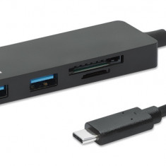 Hub USB-C cu 3 porturi USB 3.0, cititor de carduri SD/MicroSD, 164948 Manhattan