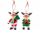 Cumpara ieftin Set 2 ornamente brad Craciun Reni polirasina multicolora 7.5x12.5 cm