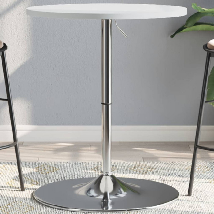Gossi masa de bar, alb, 60x60x90 cm, lemn prelucrat si otel cromat