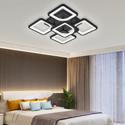 Lustra LED cu telecomanda ZOE 5 Patrate, 68W, Lumina Rece/Calda/Neutra, Dimabila, Negru foto