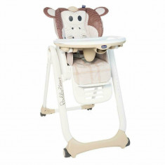 Scaun de masa, Chicco, Polly 2 Start Monkey, Cu roti, Spatar ajustabil in 4 pozitii, Inaltime si tavita reglabile, 8 pozitii sezut, Maro