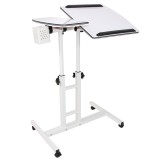 Masuta laptop reglabila cu 2 blaturi acrilice, pe roti cu blocare, 60-90 cm, alb perlat Household NewTrend