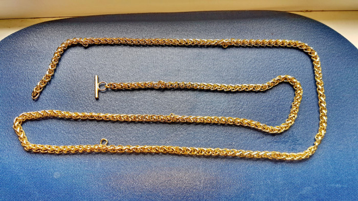 D813-Lant lung gros metal aurit cu inele intercalate. Lungime 1.18M, grosime 7cm