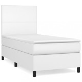 Cumpara ieftin Pat box spring cu saltea, alb, 90x190 cm, piele ecologica