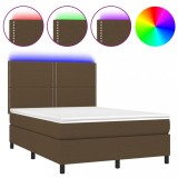 Cumpara ieftin Pat cu arcuri, saltea si LED, maro inchis, 140x200 cm, textil