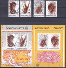 DB1 Fauna WWF Indonezia Urangutan Orangutan serie + 2 X SS MNH