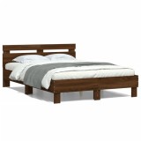 VidaXL Cadru de pat cu tăblie și LED, stejar maro, 120x190 cm 3207580