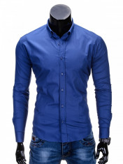 Camasa pentru barbati, bleumarin, simpla, uni, slim fit, elastica, cu guler, bumbac - K219 foto