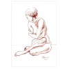 E43. Tablou, Nud femeie, realizat 2022, tehnica sanguina, A4 neinramat, 21x29cm, Cerneala, Impresionism, RavariuArt