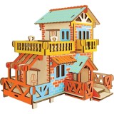 Puzzle 3D creativ din lemn casa cabana de la tara de construit cu 73 piese
