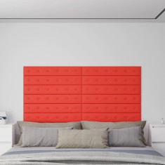 vidaXL Panouri de perete 12 buc. roșu 90x15 cm piele ecologică 1,62 m&sup2;