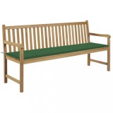vidaXL Bancă de grădină, cu pernă verde, 175 cm, lemn masiv de tec 3062789