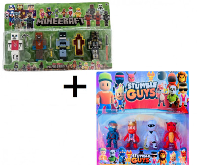 Set 8 Figurine Minecraft + Stumble Guys, Modele Surpriza Aleatorii, 10 cm, Multicolor, 6 ani+ foto