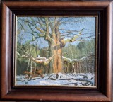 J. Pohl-Peisaj de iarnă cu copac, pictură (2004)