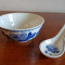 BOL + LINGURA / DECOR FLORAL ALBASTRU / MADE IN CHINA