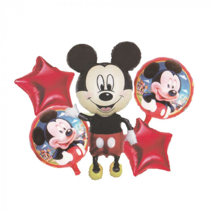 Buchet 5 baloane folie Mickey Mouse Party, 75 x 45 cm