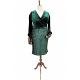 Rochie verde din catifea si paiete Edith (Marime: EU/50)