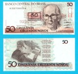 Brazilia (p#223) 50 Cruzeiros 1990 UNC 'Andrade' serie: A 3567098933 A; Supratipar pe p#219; (ROG CITITI DETALIILE!)