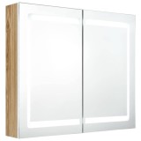 Cumpara ieftin Dulap cu oglinda pentru baie alb si stejar 80 x 12 x 68 cm