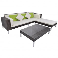 Set mobilier de gradina cu perne, 4 piese, maro, poliratan