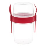 Recipient dublu cu capac si tacamuri pentru iaurt si fructe,plastic,1100 ml