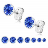 Cercei din argint 925, zirconiu strălucitor albastru safir, montură rotundă - Dimensiune stras: 3,5 mm