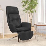 Scaun relaxare cu taburet negru piele naturală/piele ecologică