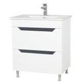 Baza si lavoar baie GN0561, cu picioare si sertare, alb/antracit, 60x46x81 cm