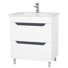 Baza si lavoar baie GN0561 cu picioare si sertare, alb/antracit, 70x46x81 cm