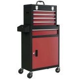 HOMCOM Dulap Rulant pe Roți pentru Scule, cu 5 Sertare și Dulap, Comodă Portabilă pentru Scule, Dulap cu Role, 60x28x102 cm, Roșu | Aosom Romania