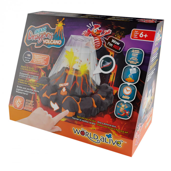 Set educativ STEM - AQUA DRAGONS Habitat VULCAN cu lava - acvariu cu LED si Aqua Dragons rosii