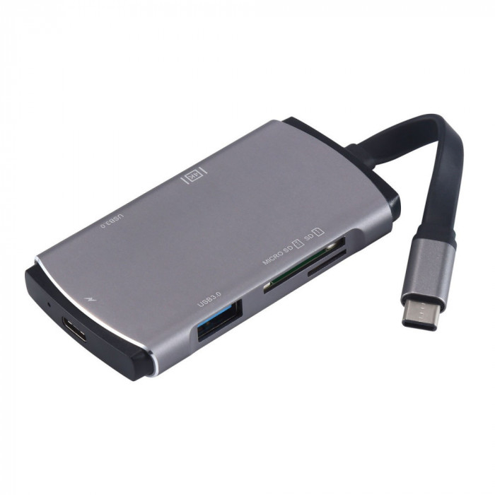 Adaptor USB 3.0 C Type YC-207 USB-C, HDMI 4K, SD Card, MicroSD pentru MacBook Pro