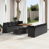 VidaXL Set de canapea de grădină 11 piese cu perne, Negru, din rattan, poliester și lemn de acacia.